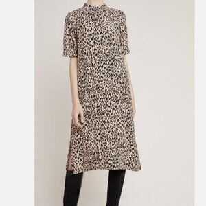 by Anthropologie Mackenzie Leopard Print Mock Neck Midi Dress | Size S